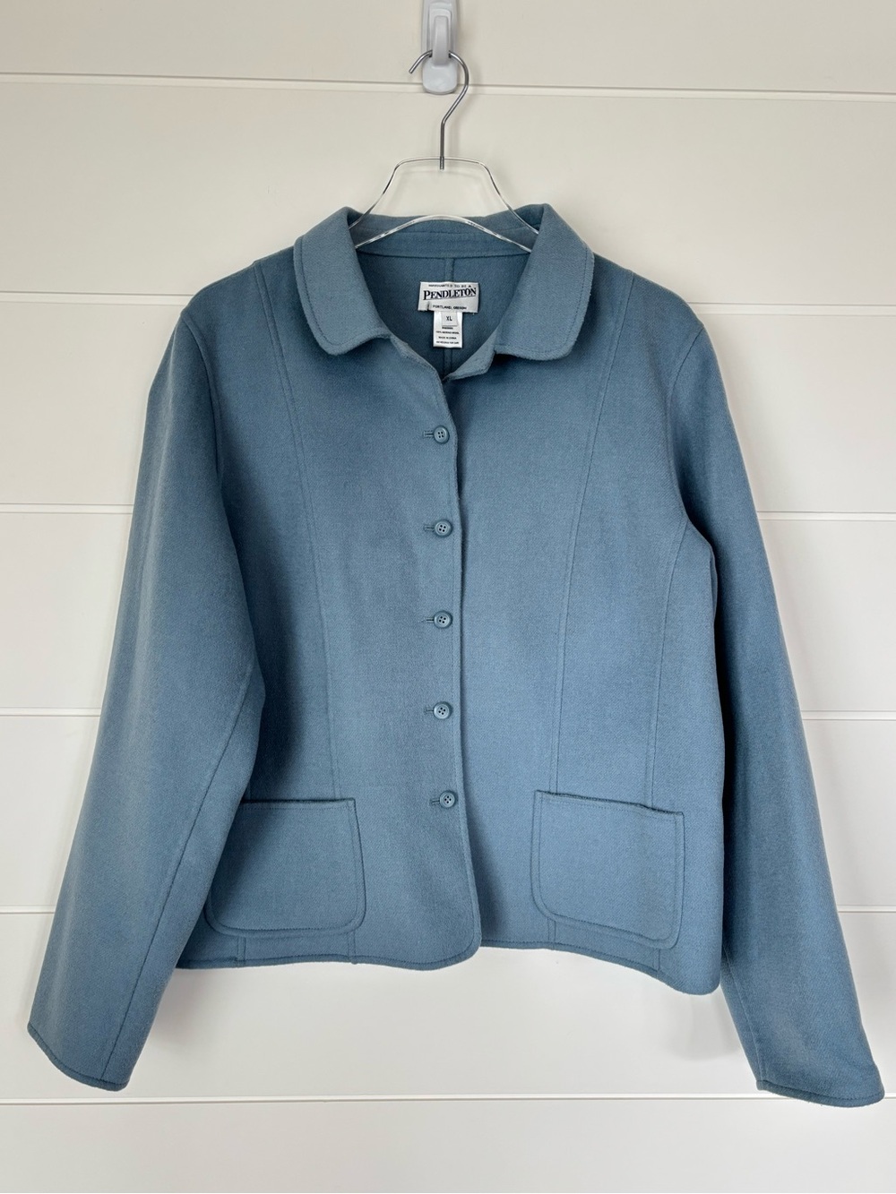 Vintage Pendleton Light Blue Merino Wool Button Front Coat Size Extra Large